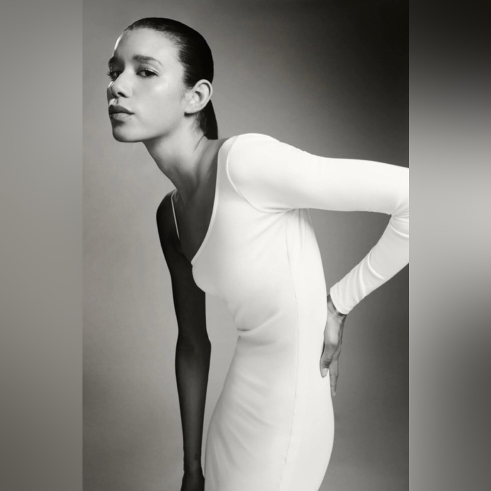 Zara Assymetric dress in Oyster White